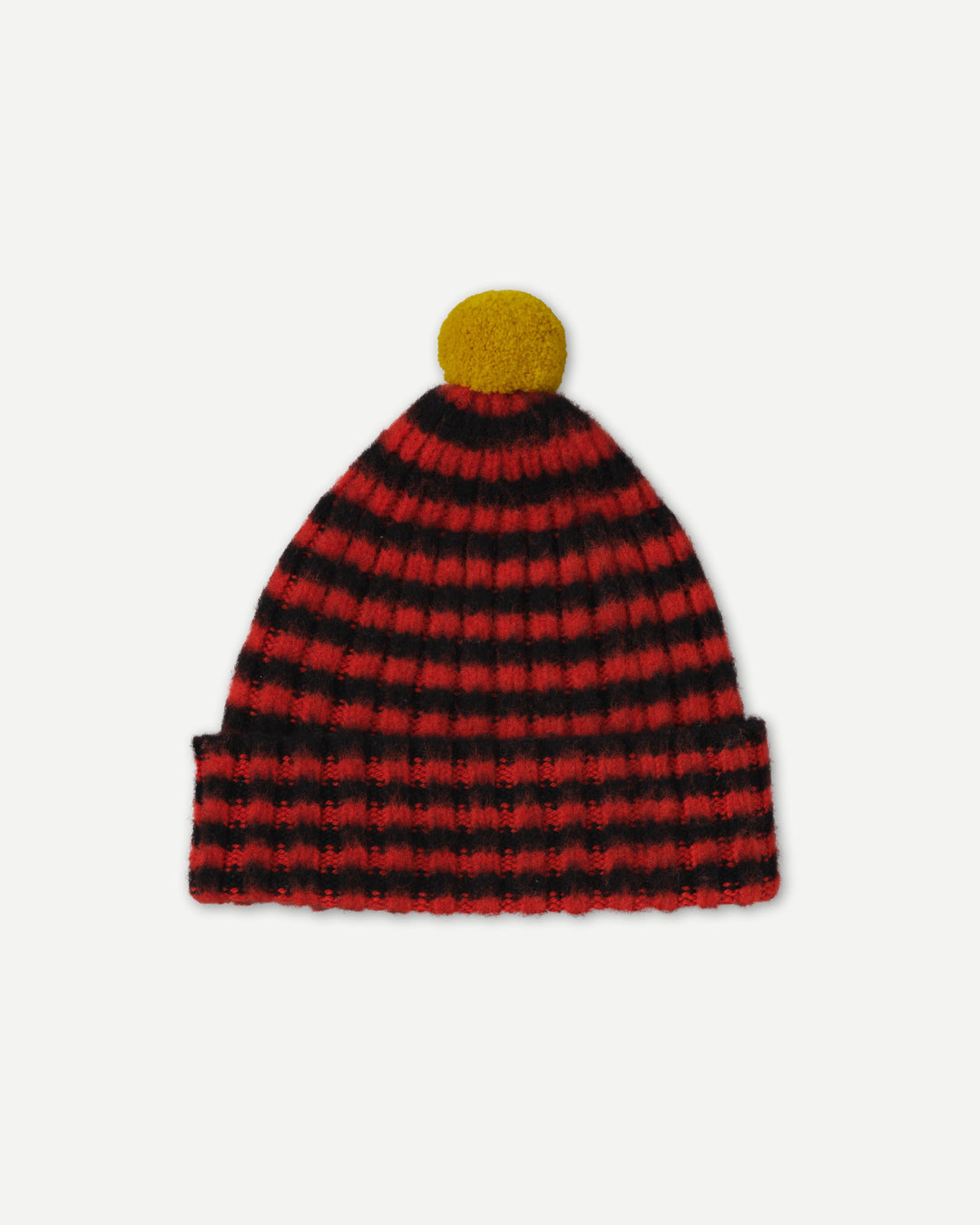 JG Brushed Narrow Stripe PomPom Hat Black/Red Dulse