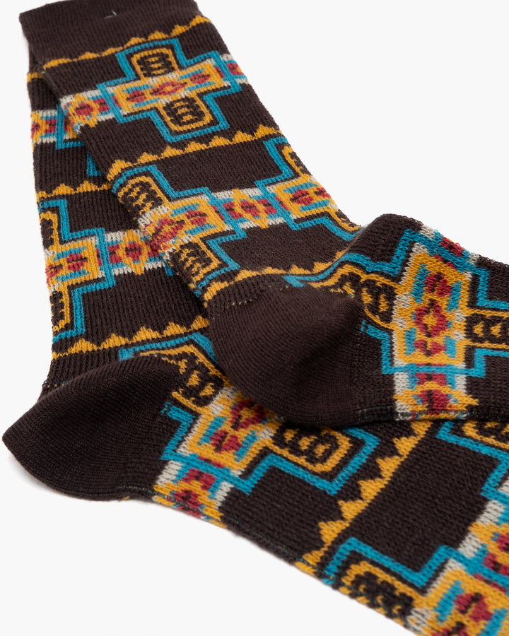 Anonymous Native Pattern Crew Sock Brown