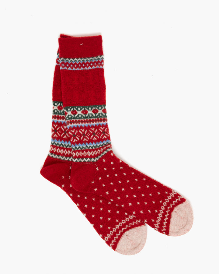 Anonymous Snow Pattern Links JQ Crew Sock Red
