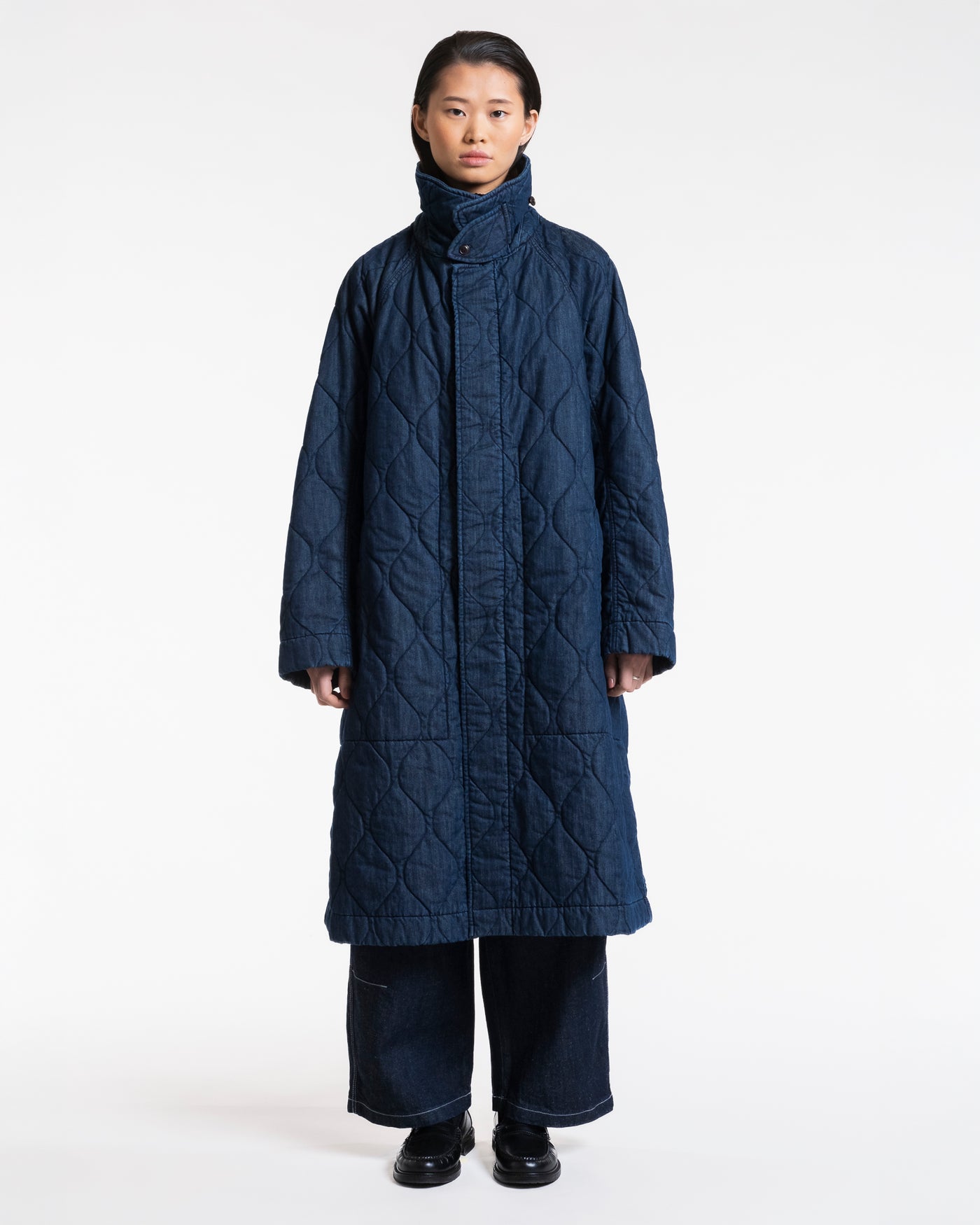 G.o.D Army Trench Quilted Denim Indigo