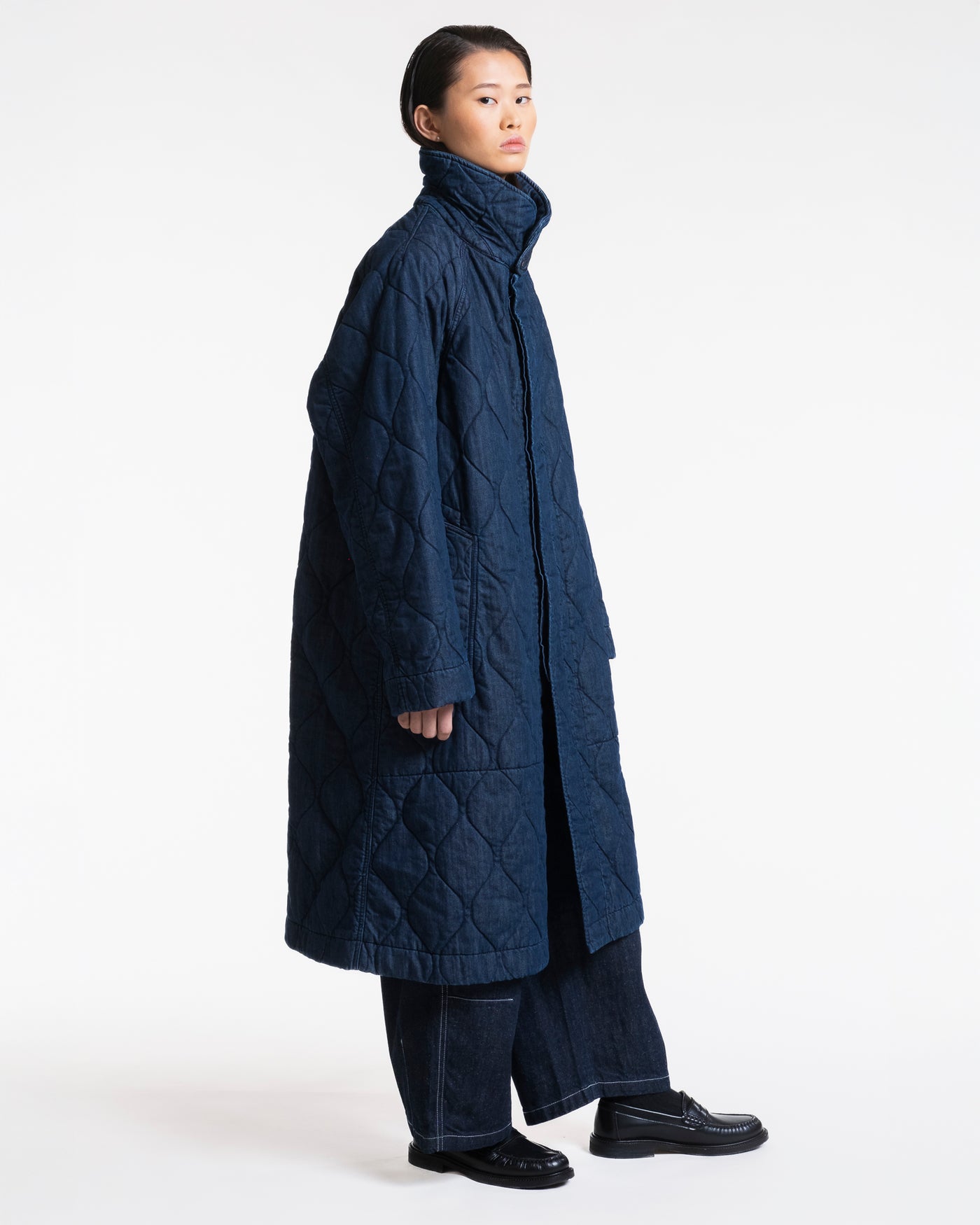 G.o.D Army Trench Quilted Denim Indigo