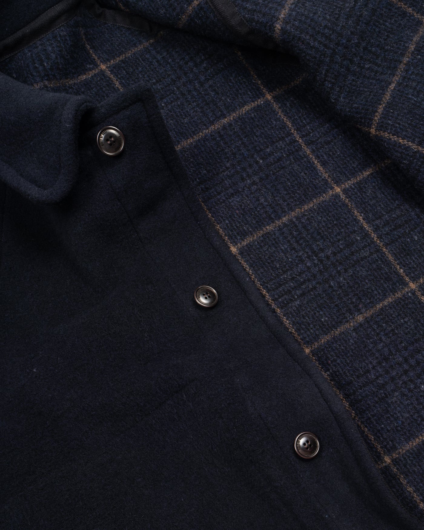 G.o.D Army Trench Reversible Tambura Golf Wool Navy/Brown Check