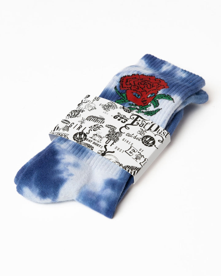 Rose Socks Cotton Tie Dye Blue