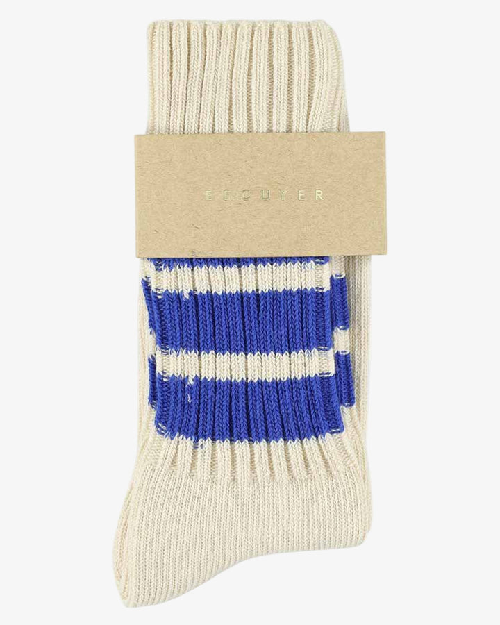 Escuyer Crew Stripes Sock Ecru/Bright Blue