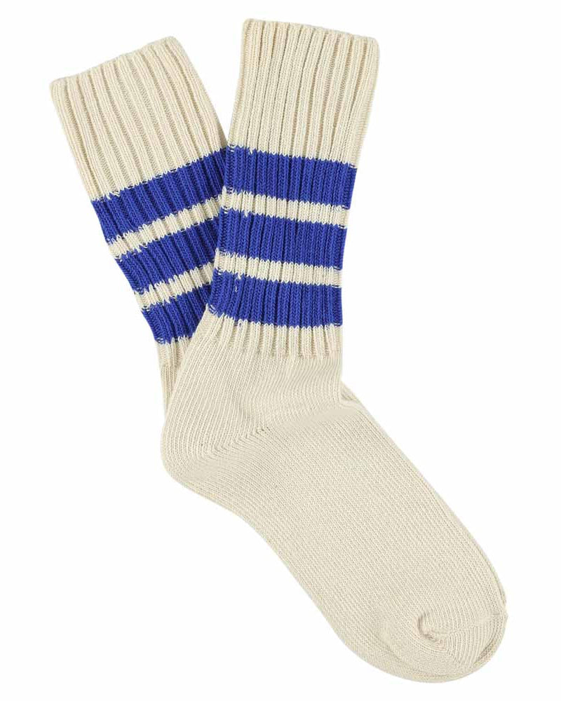 Escuyer Crew Stripes Sock Ecru/Bright Blue