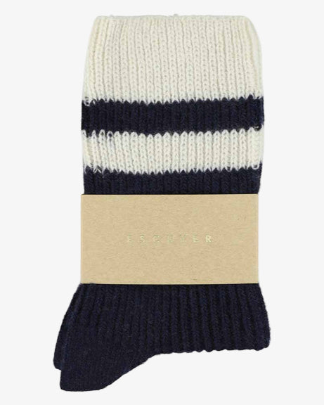 Escuyer Women's Cashmere Stripes Socks Navy/Ecru