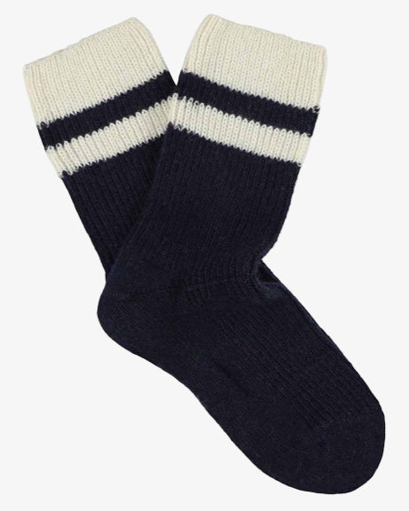 Escuyer Women's Cashmere Stripes Socks Navy/Ecru