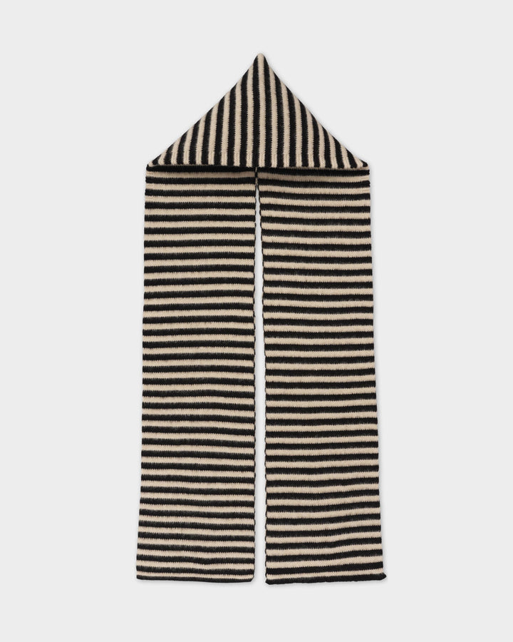 JG Striped Brushed Hood Scarf Black/Oatmeal