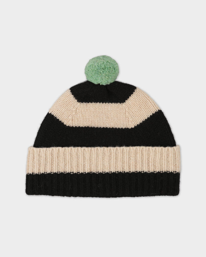 JG Stripe Pompom Hat Black/Oatmeal