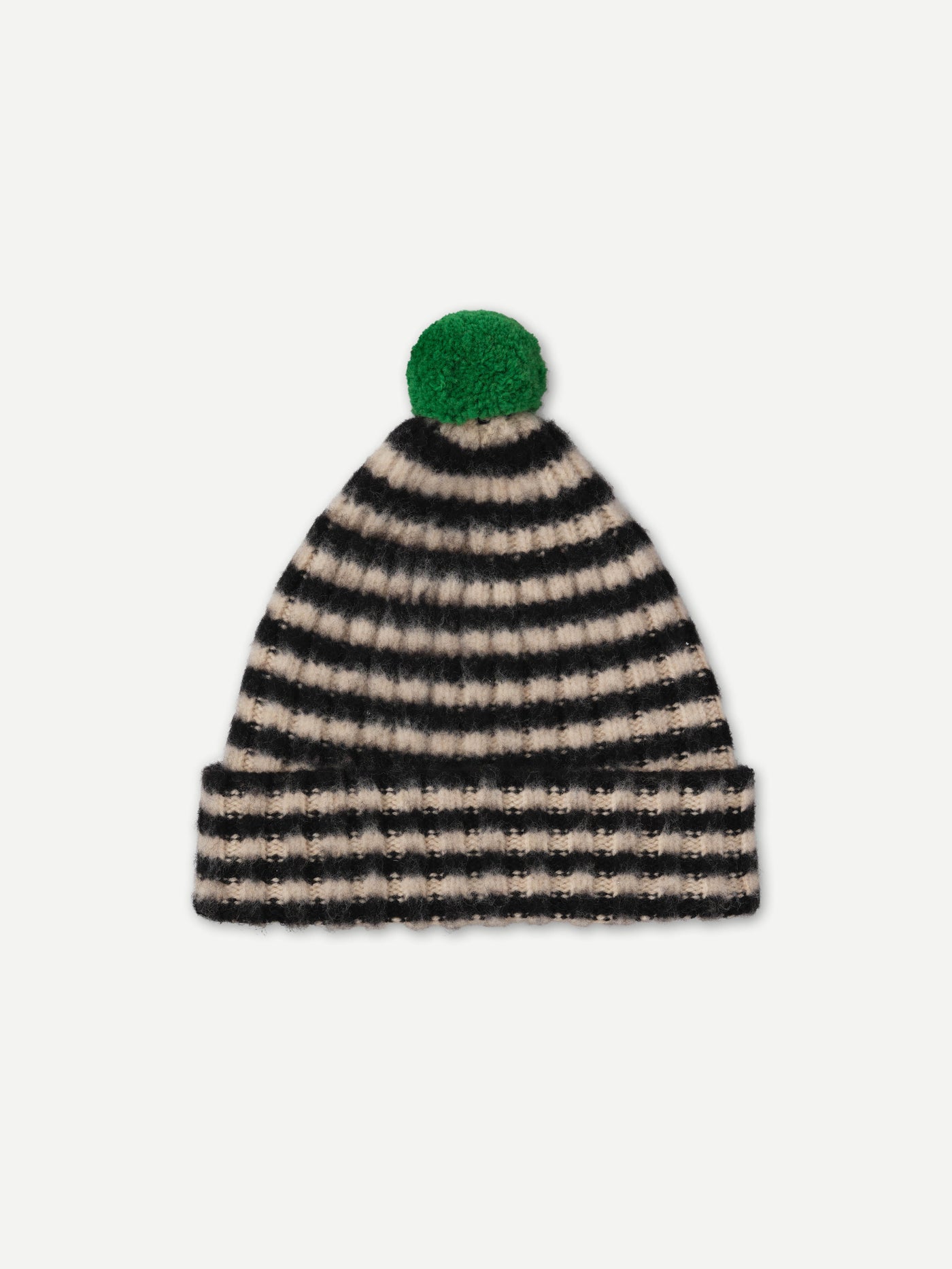 JG Brushed Narrow Stripe PomPom Hat Black/Oatmeal