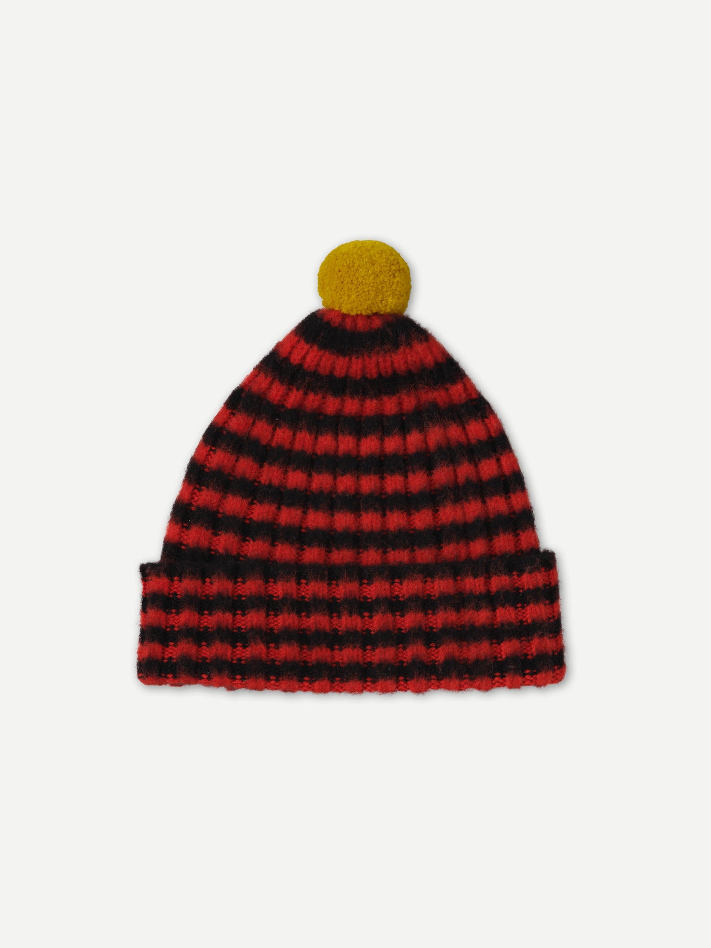 JG Brushed Narrow Stripe PomPom Hat Black/Red Dulse