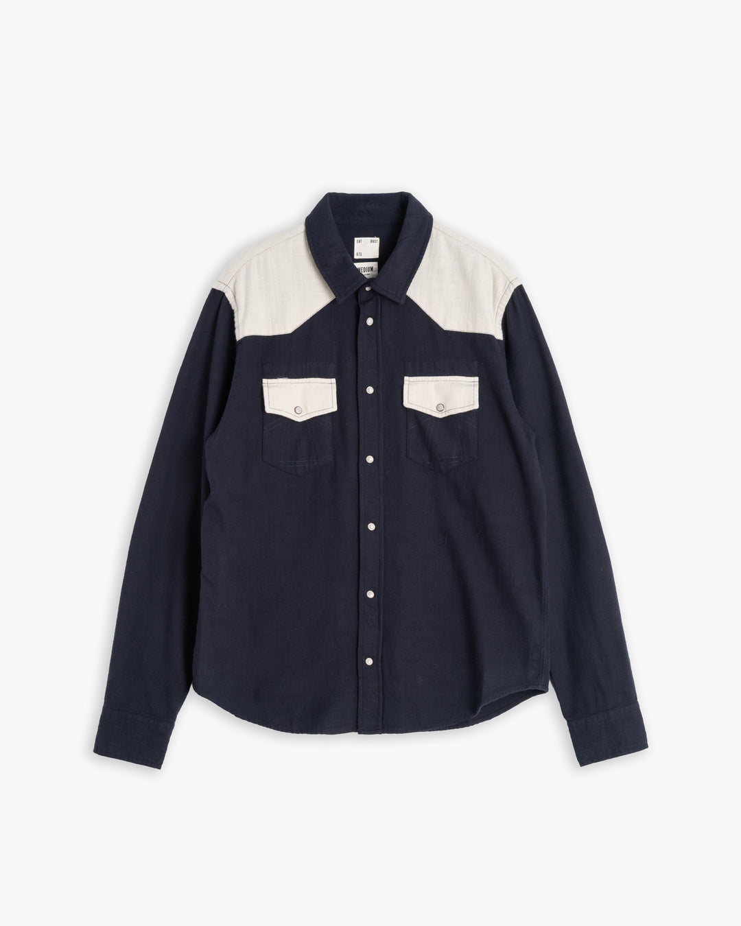Western Shirt Slub Cotton Navy/Offwhite