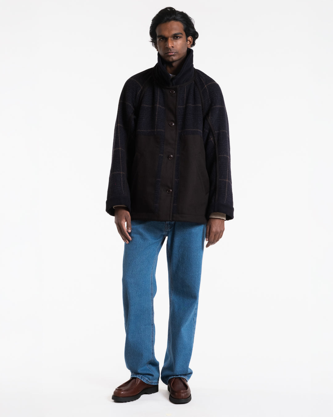 Army Caban Reversible Tambura Golf Wool Navy/Brown Check