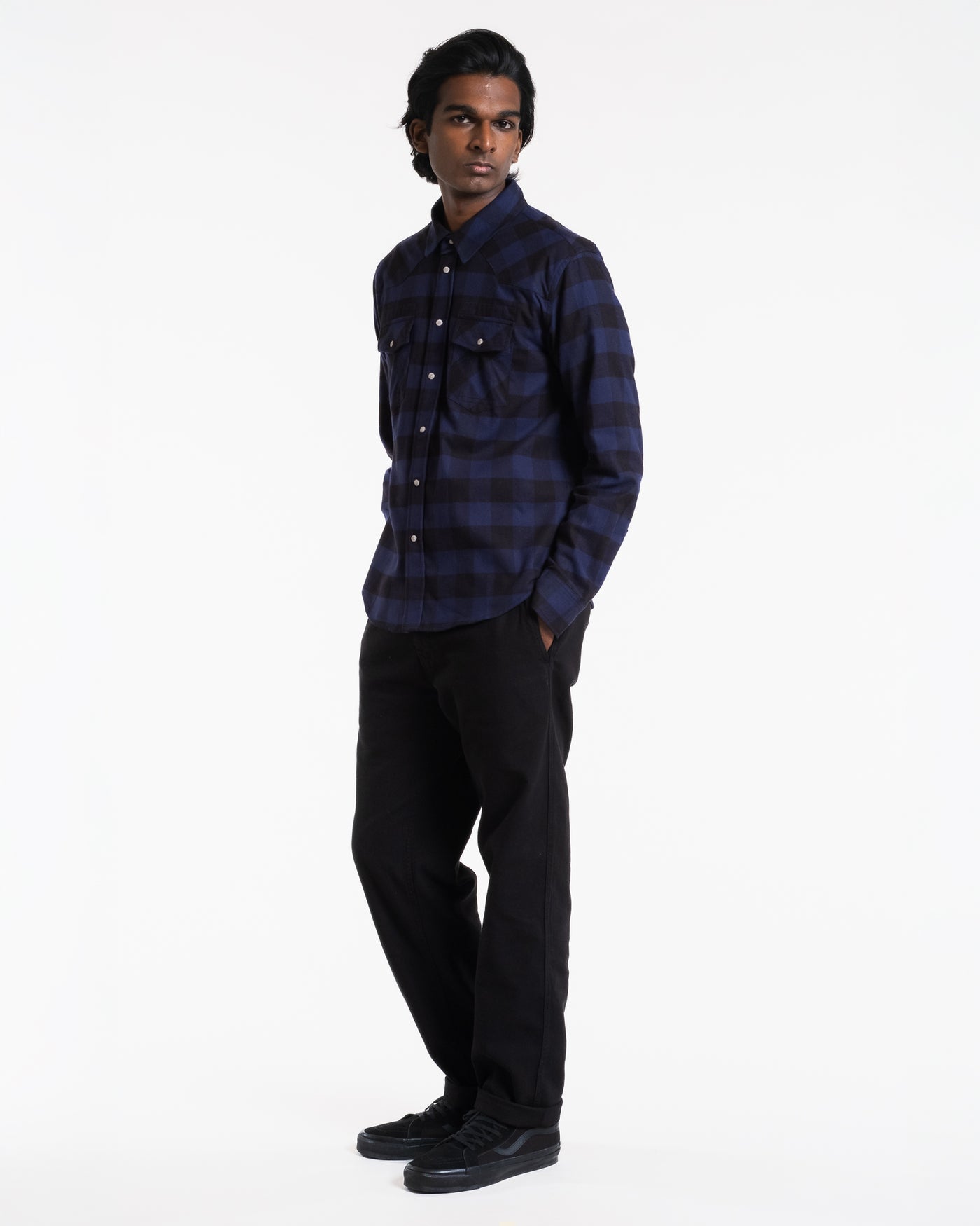 Western Shirt Check Twill Brushed Blue/Black