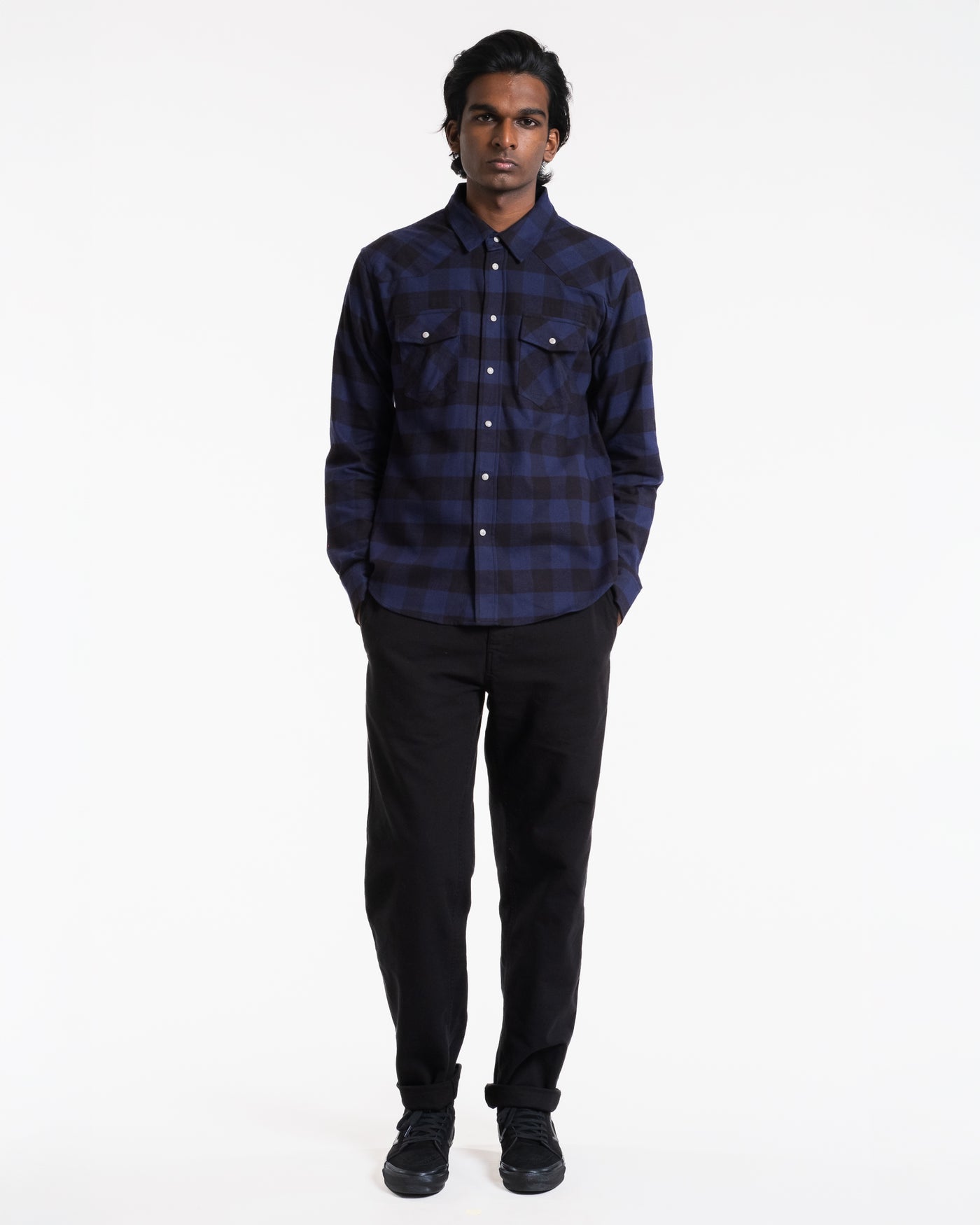 Western Shirt Check Twill Brushed Blue/Black