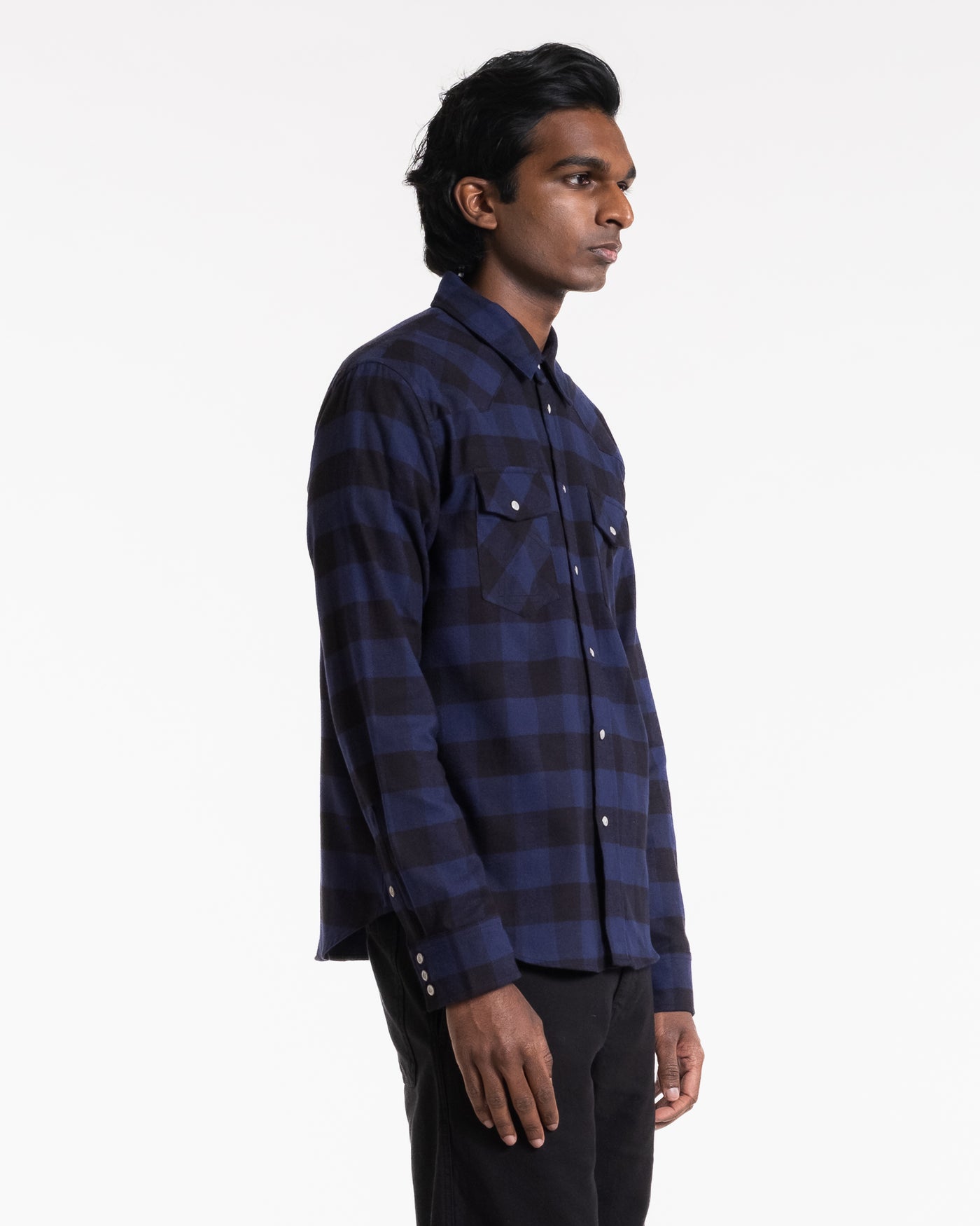 Western Shirt Check Twill Brushed Blue/Black