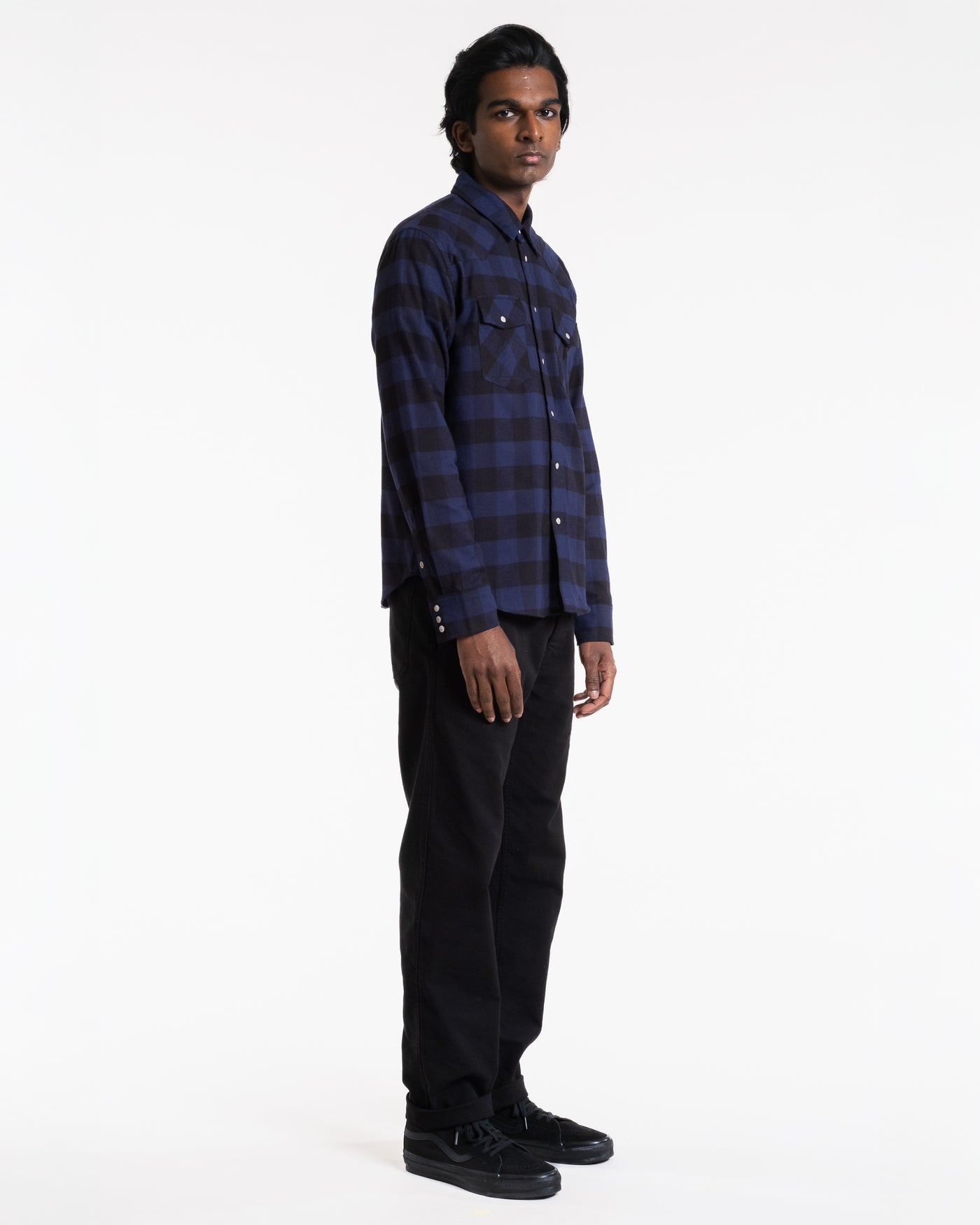 Western Shirt Check Twill Brushed Blue/Black