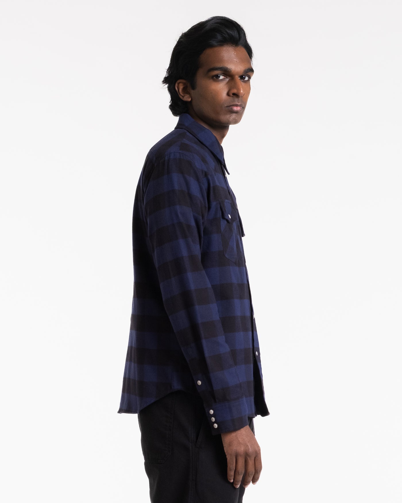 Western Shirt Check Twill Brushed Blue/Black