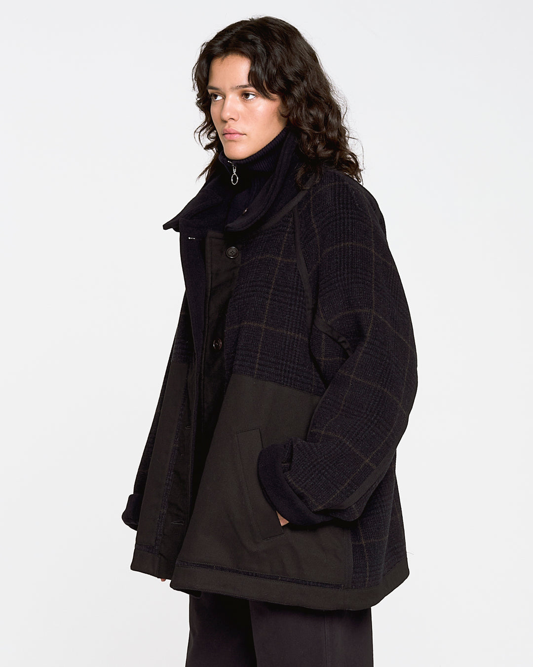 Army Caban Reversible Tambura Golf Wool Navy/Brown Check