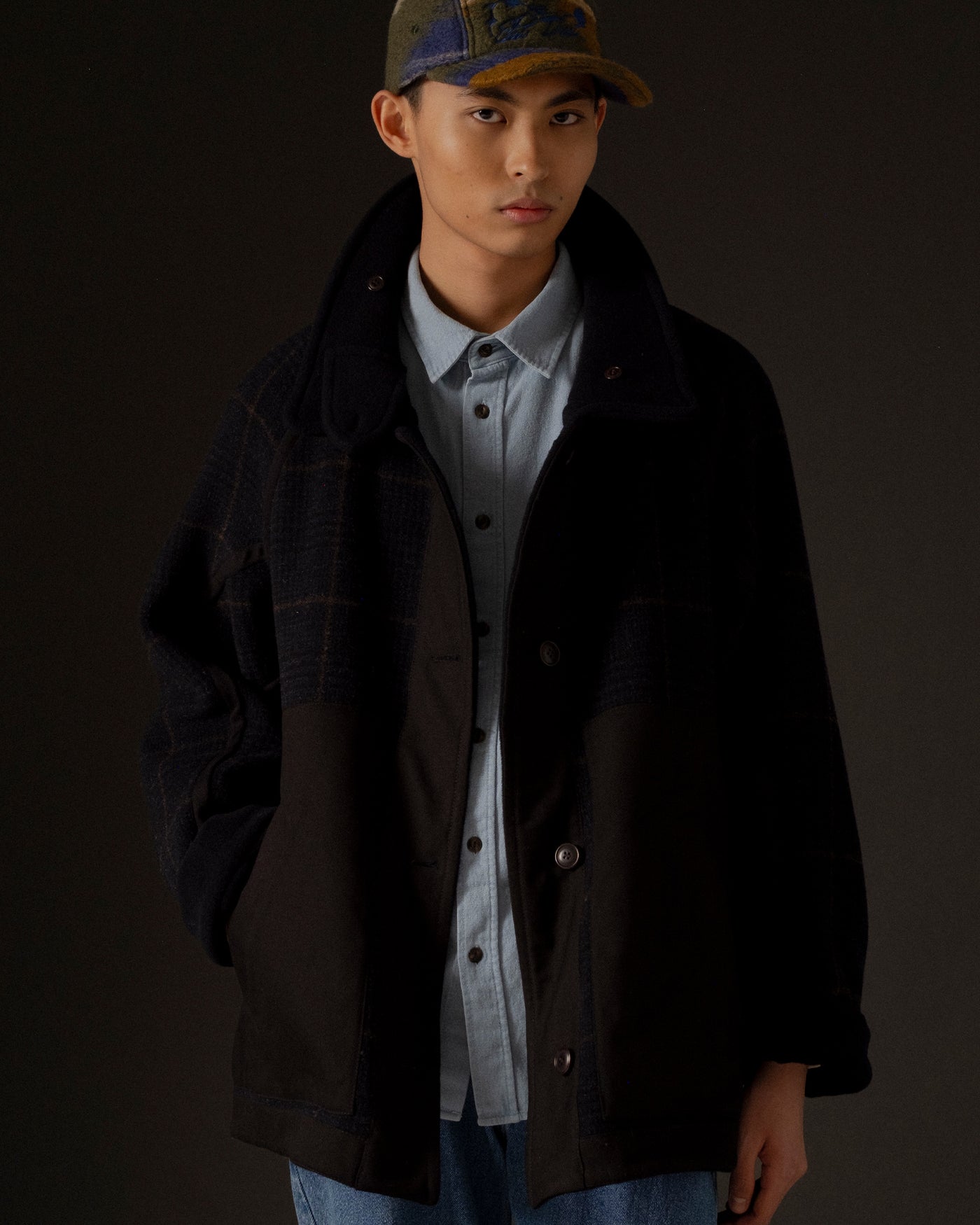 Army Caban Tambura Golf Wool Navy/Brown Check