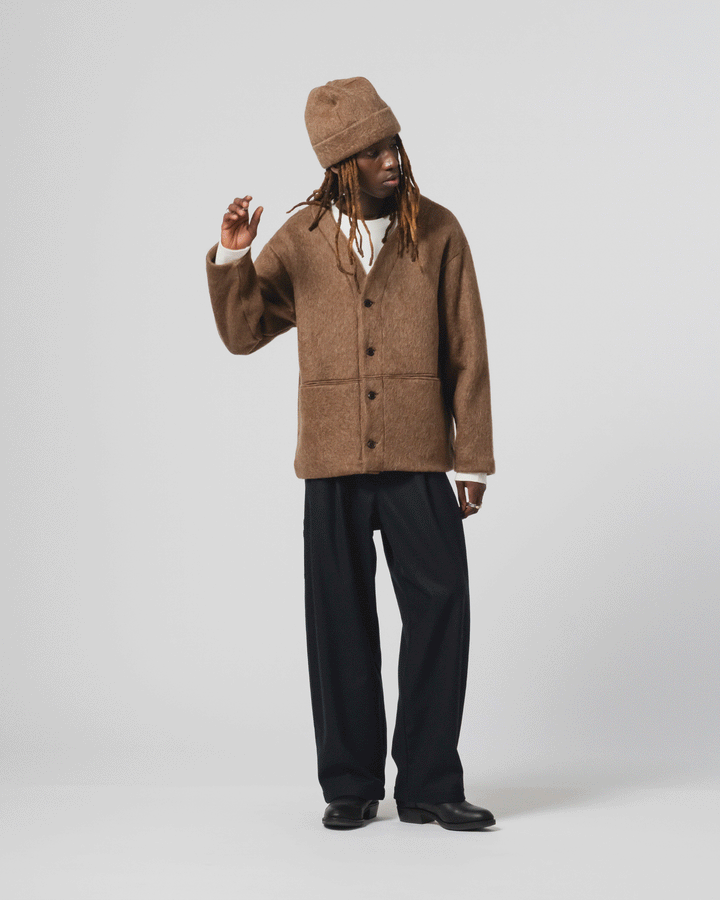 Basic Cardigan Mohair Fleece Java Brown