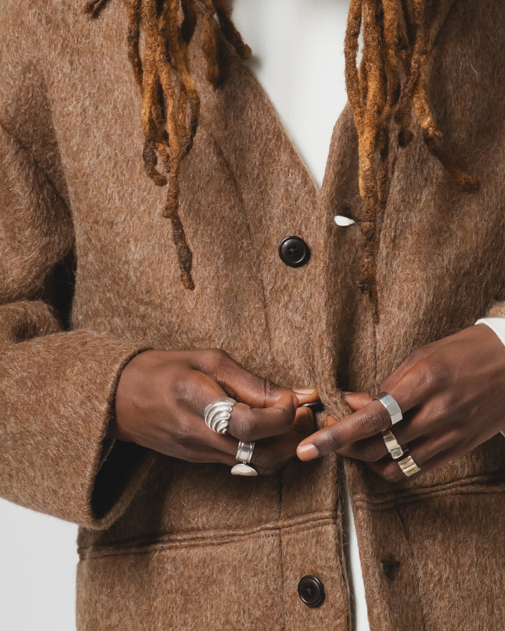 Basic Cardigan Mohair Fleece Java Brown