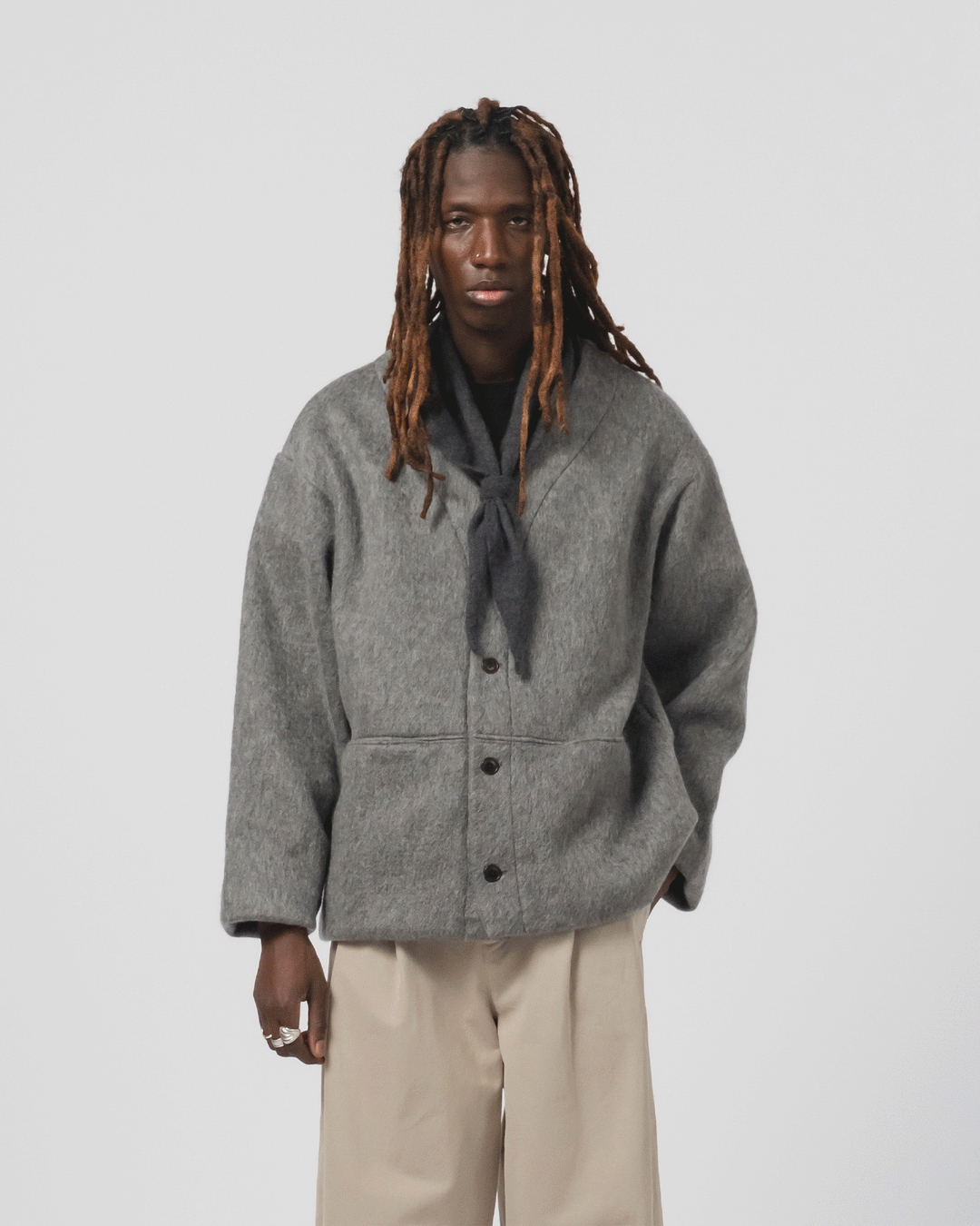 Basic Cardigan Mohair Fleece Asphalt