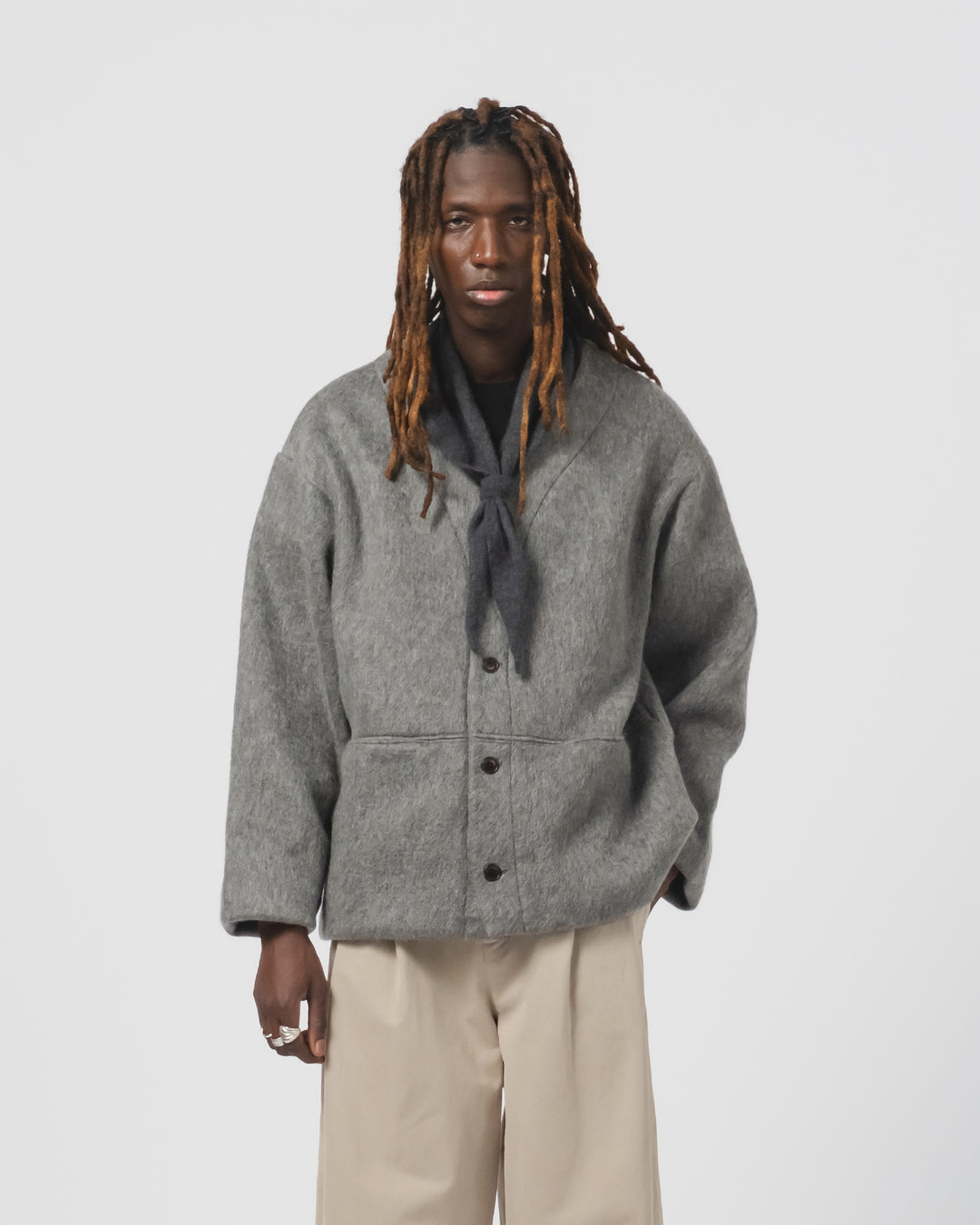 Basic Cardigan Mohair Fleece Asphalt