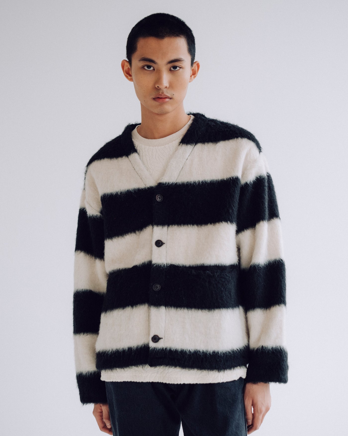 Basic Cardigan Mohair Stripes Black / White