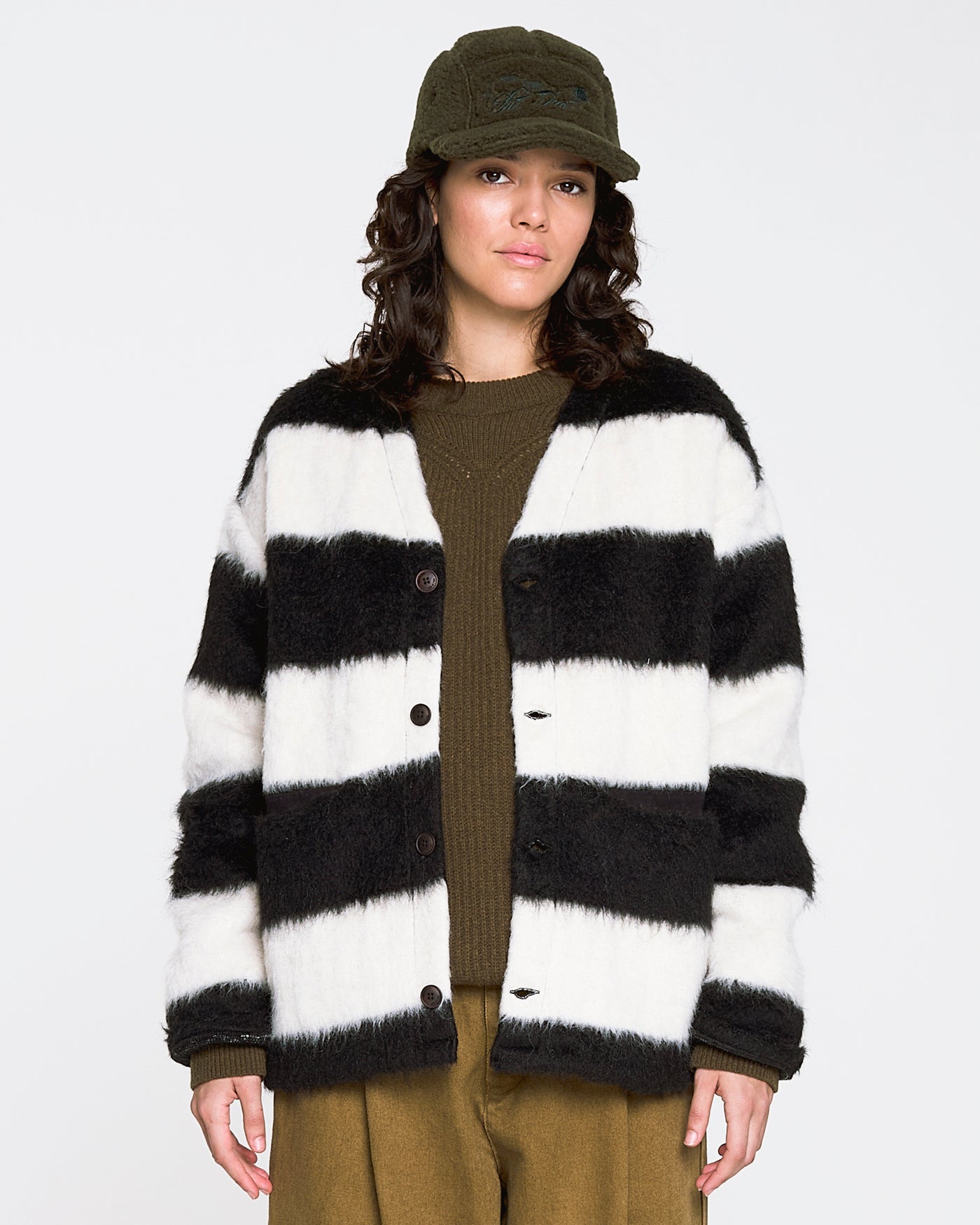 Basic Cardigan Mohair Stripes Black / White