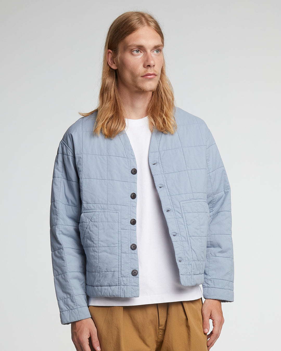 Baseball Cardigan Cotton Quilt Blue Fog