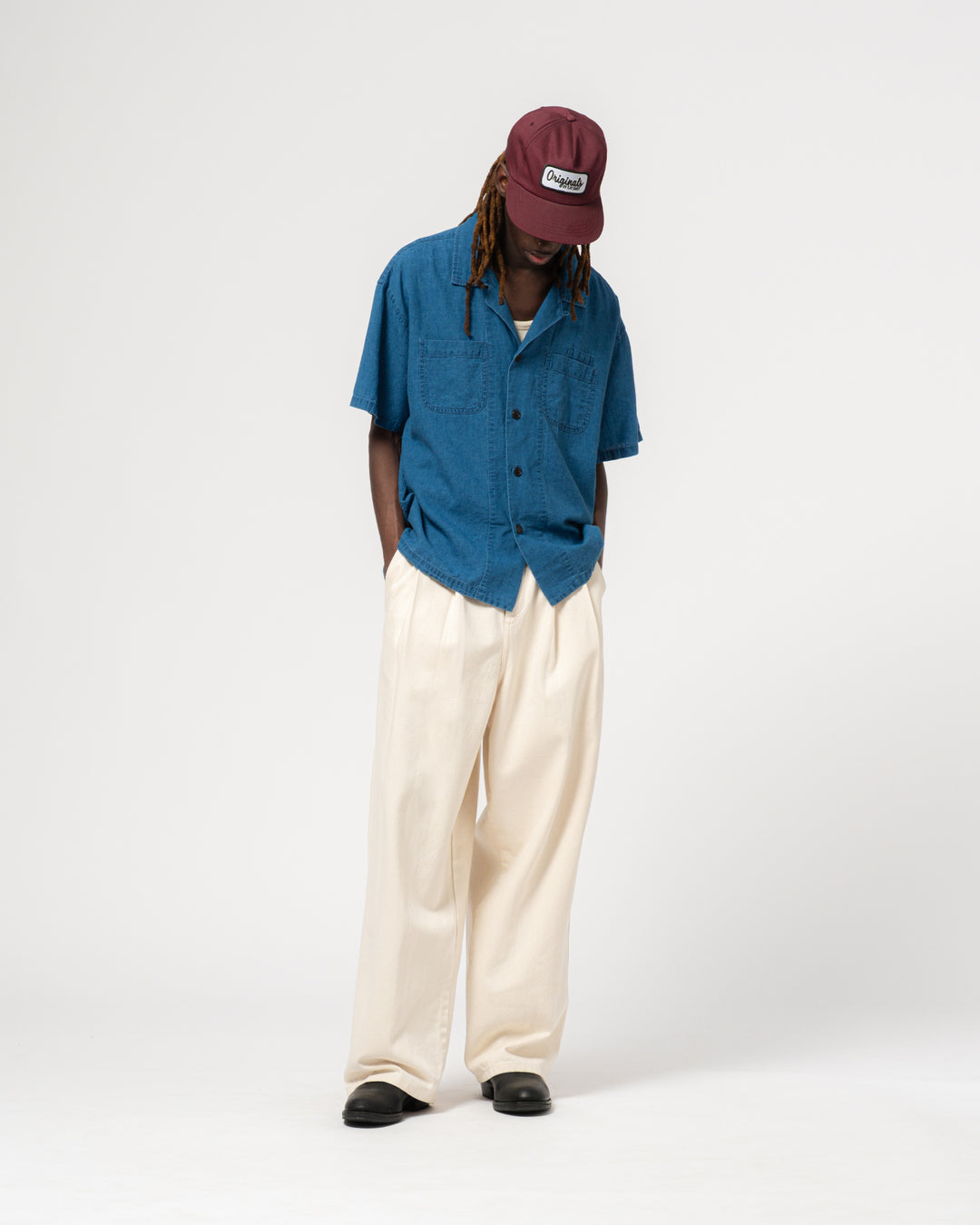 Aloha Shirt Linen Cotton Denim Blue