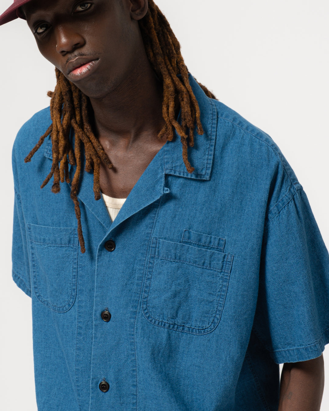 Aloha Shirt Linen Cotton Denim Blue