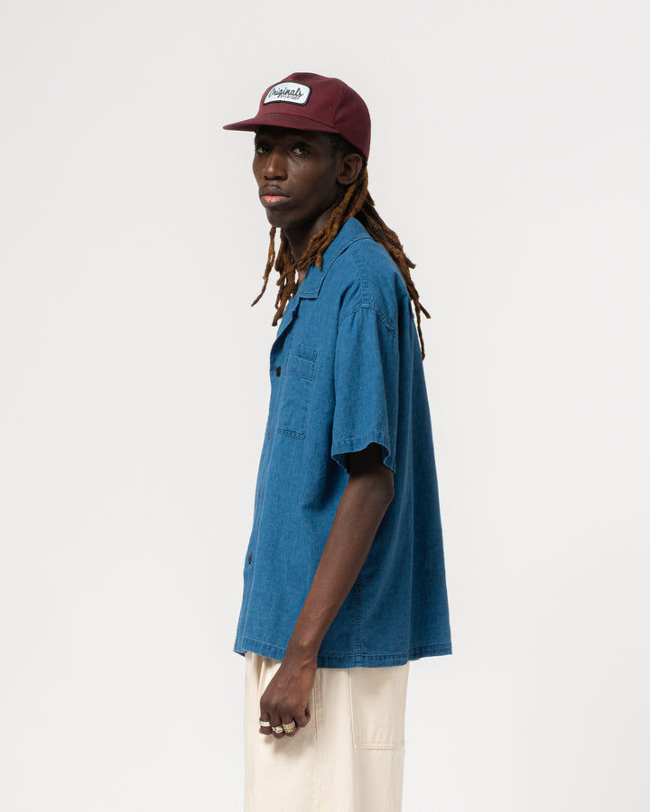 Aloha Shirt Linen Cotton Denim Blue