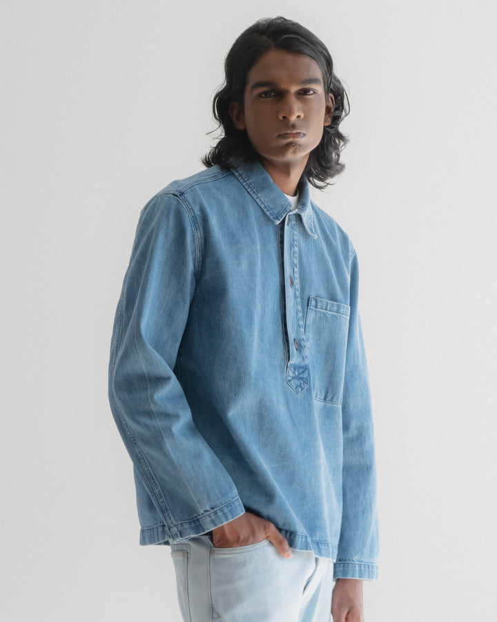 フィッシャーマンシャツ デリーデニム ブリーチウォッシュ