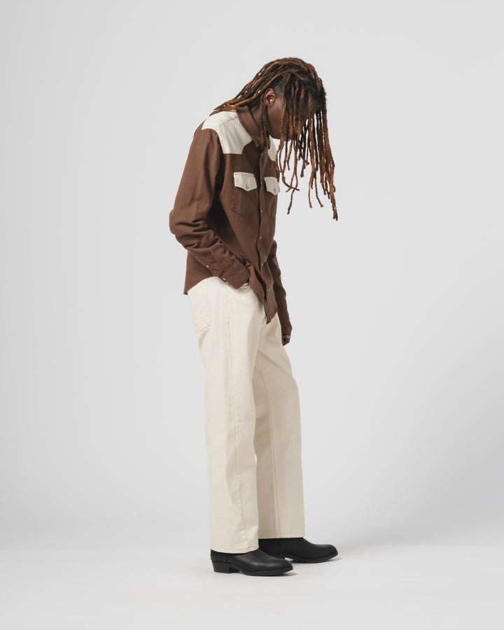 Western Shirt Slub Cotton Java Brown/White