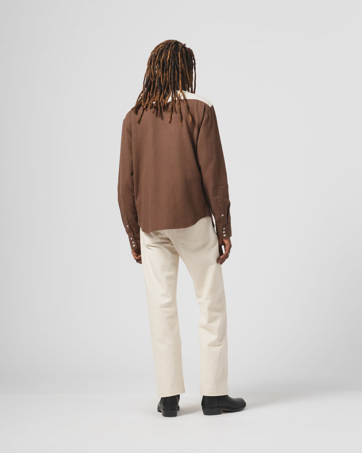 Western Shirt Slub Cotton Java Brown/White