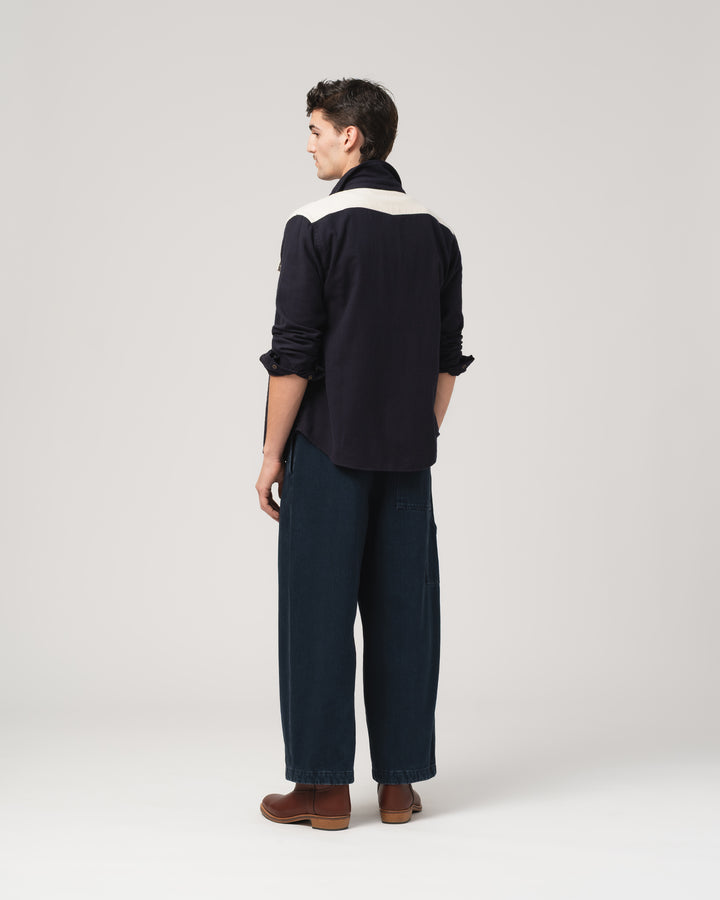 Western Shirt Slub Cotton Navy/Offwhite