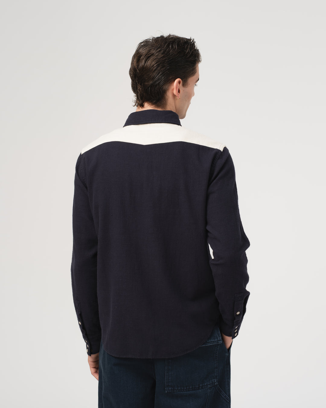 Western Shirt Slub Cotton Navy/Offwhite