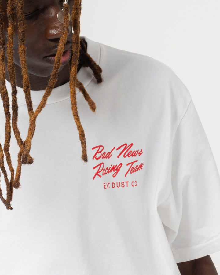 Bad News Racing Tee Open End White