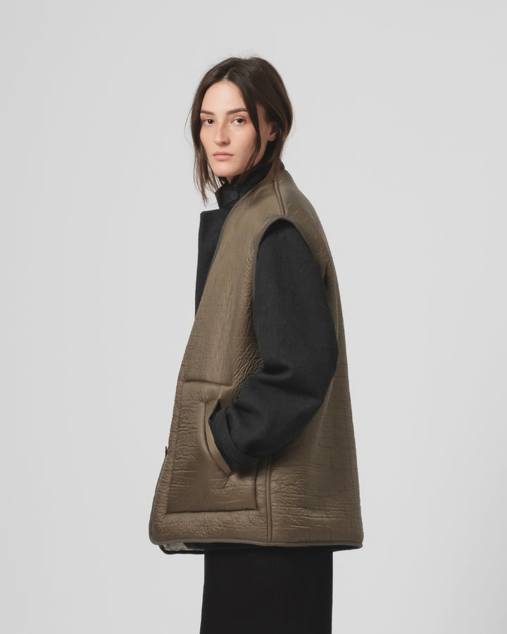 G.o.D Ridge Vest Piumino Nylon Fossil Green / Off White