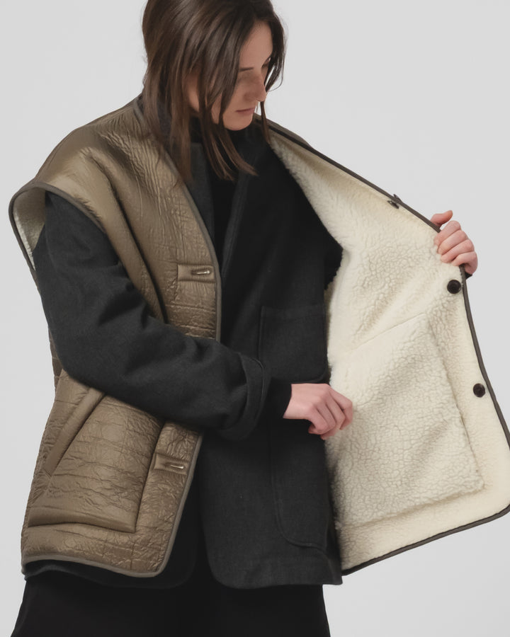 G.o.D Ridge Vest Piumino Nylon Fossil Green / Off White