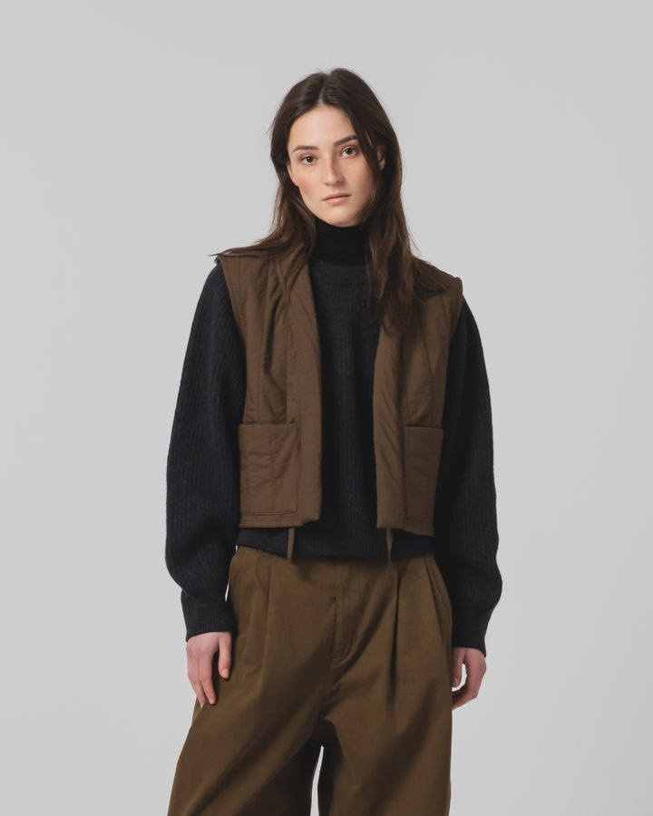 G.o.D Cork Vest Quilted Cotton Java Brown