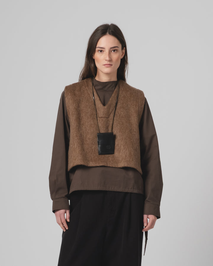 G.o.D Vee Vest Mohair Fleece Java Brown