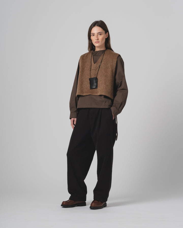 G.o.D Vee Vest Mohair Fleece Java Brown