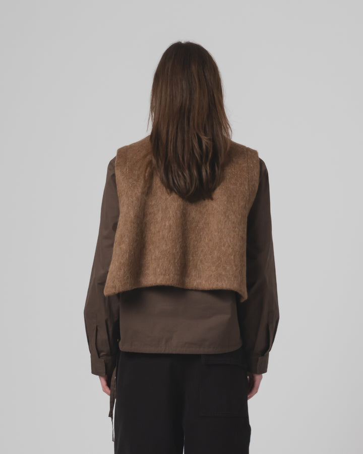 G.o.D Vee Vest Mohair Fleece Java Brown