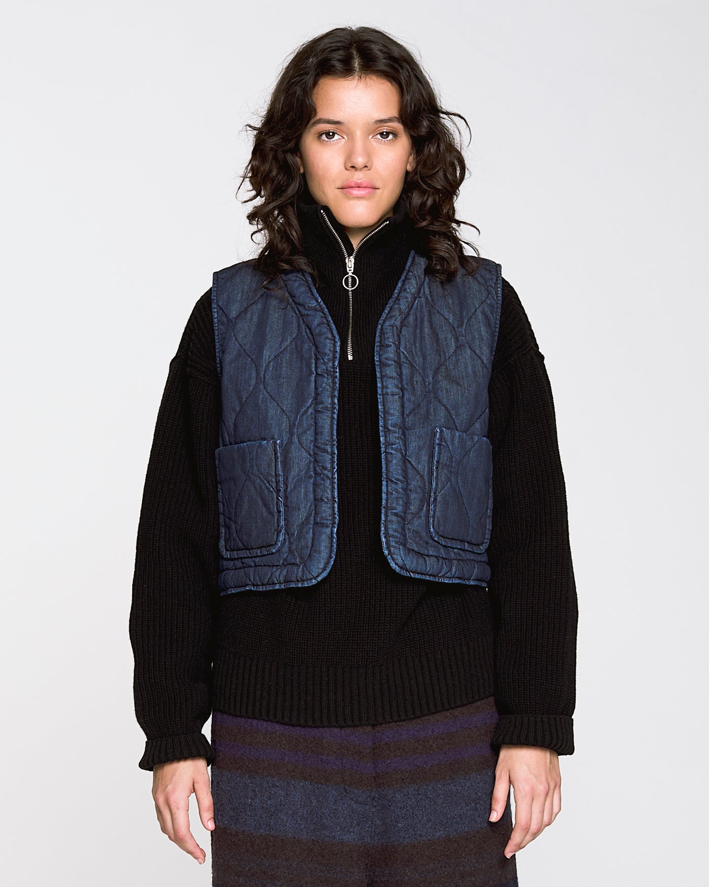 G.o.D Tsuki Vest Quilted Denim Indigo