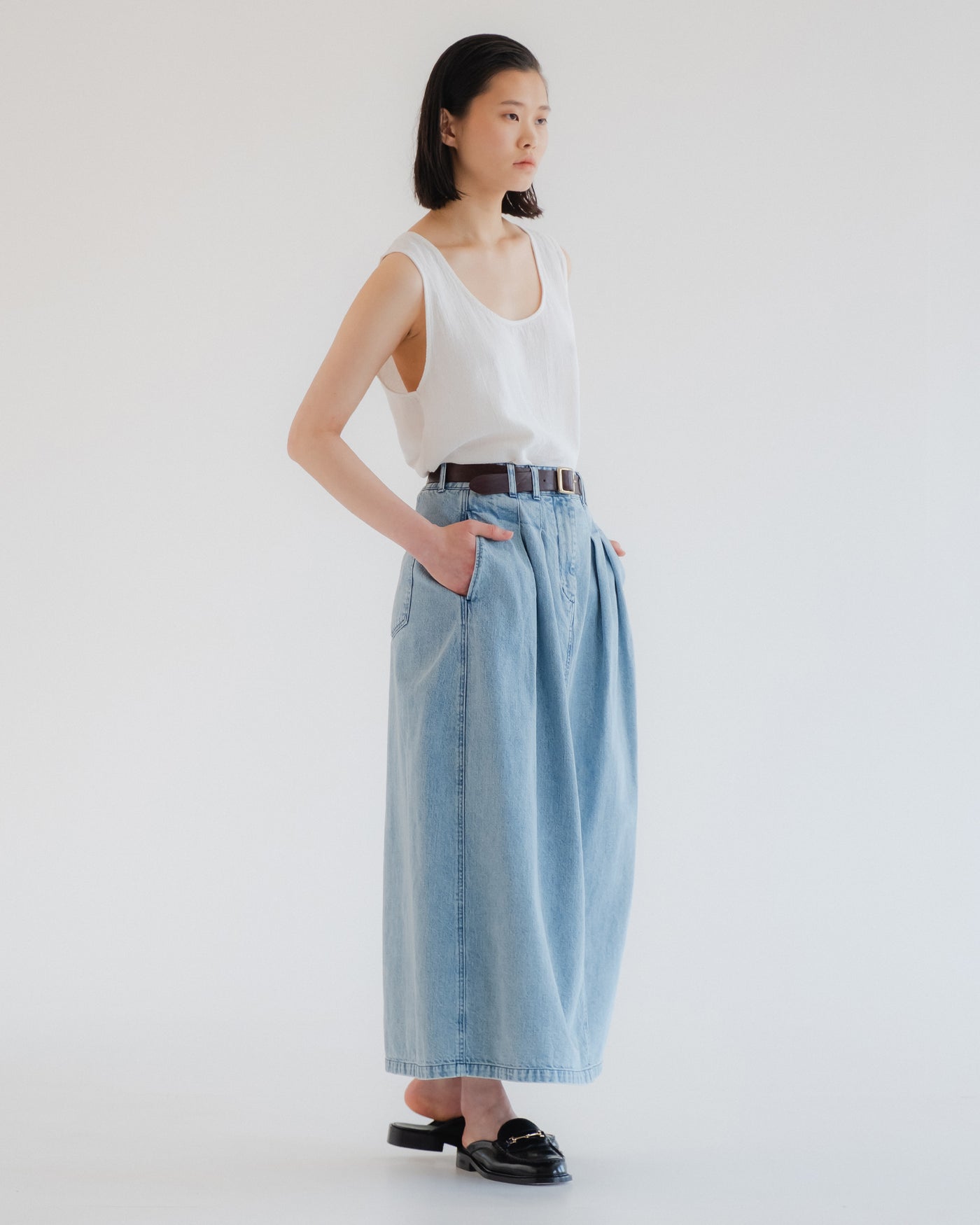 G.o.D Bulb Skirt Salt Lake Denim Blue