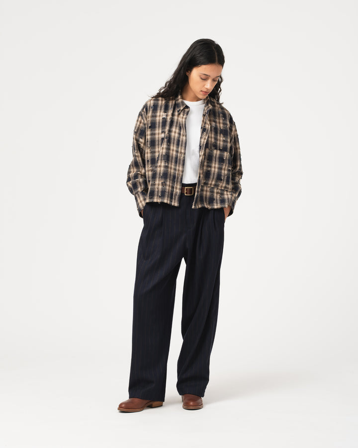 G.o.D Cubic Shirt Cobain Check Navy/Wheat