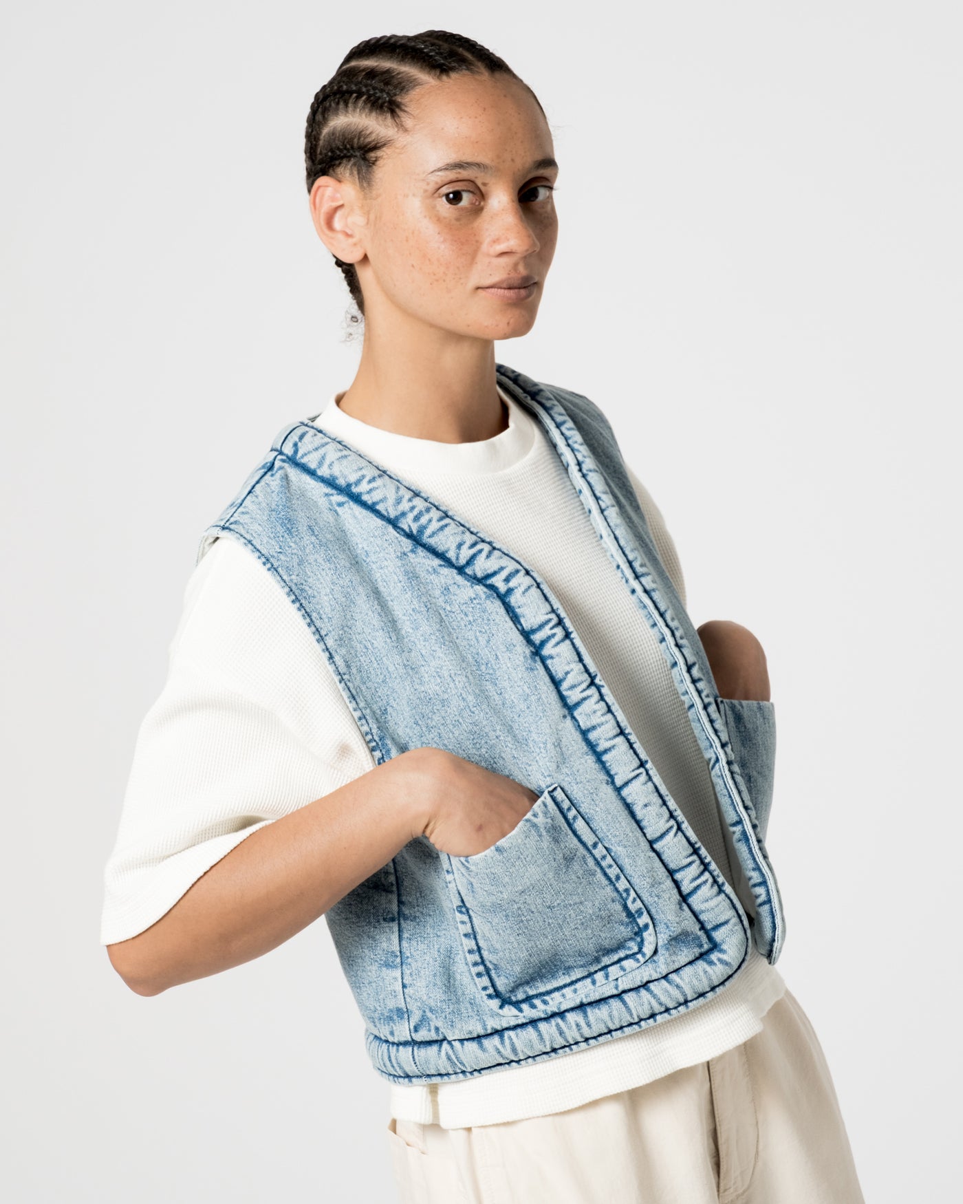 G.o.D Tsuki Vest Salt Lake Denim Blue